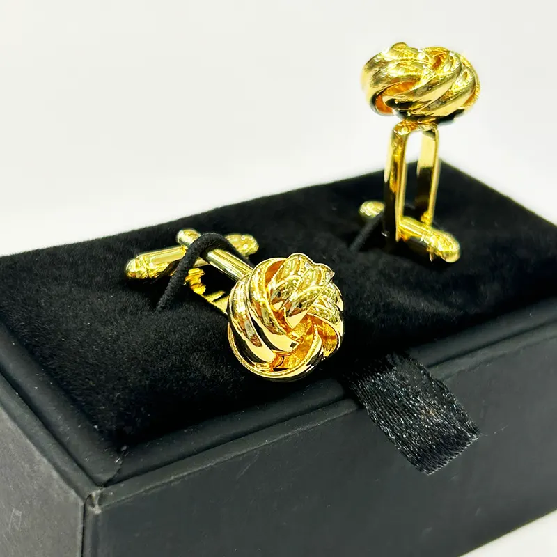 Knot Design Twist Mechanism Gold-tone Men's Fashion Cufflinks